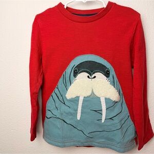 Mini Boden Walrus Applique Long Sleeve Top Boys 4 Red